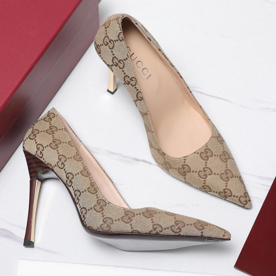 Gucci 2026 GG Monogram Pumps 110mm Canvas Leather 758616
