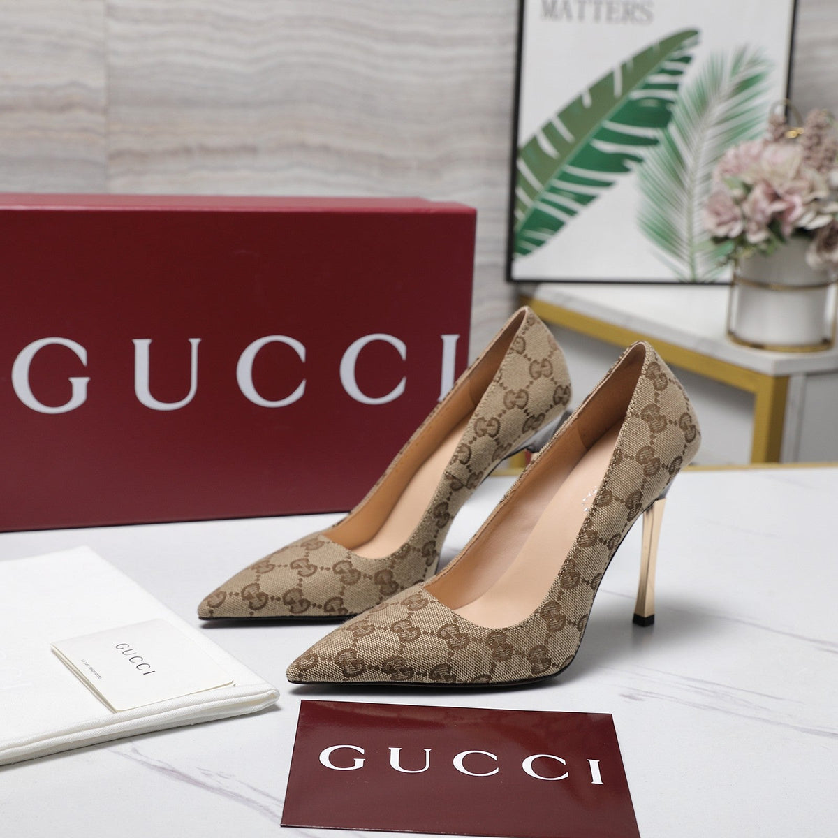 Gucci 2026 GG Monogram Pumps 110mm Canvas Leather 758616