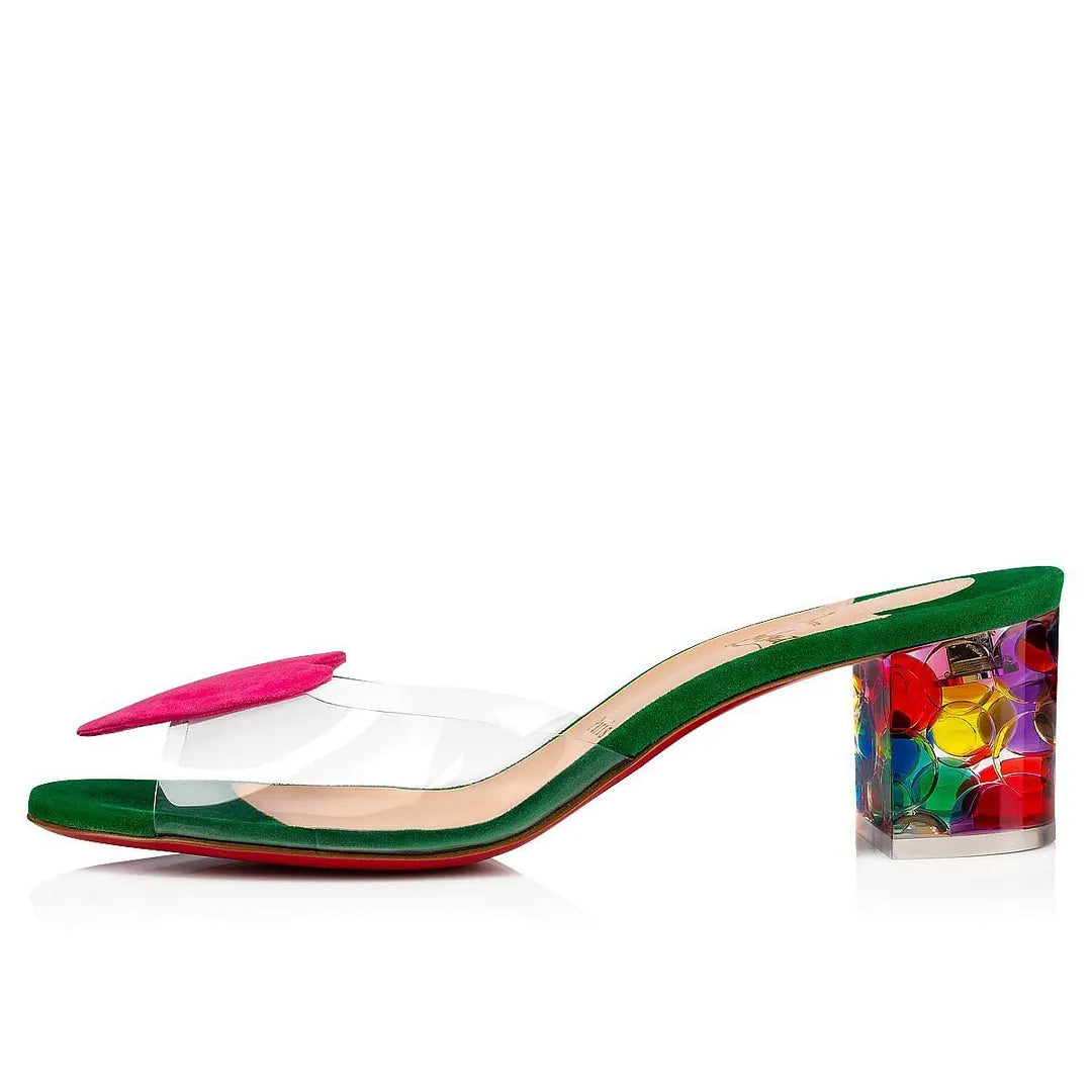 CL 26ss Sandals 55 Pink Heart Green Beige Suede Leather