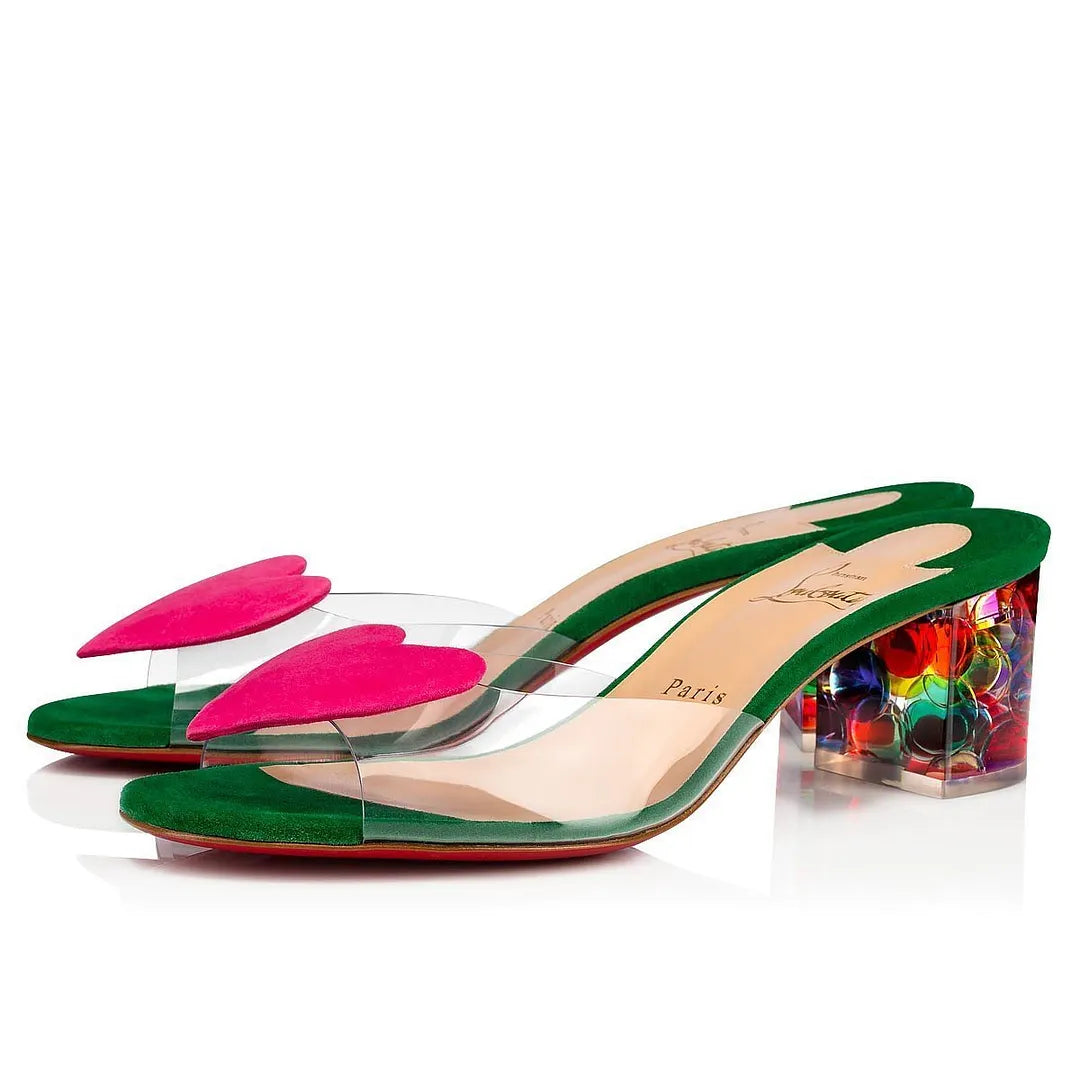CL 26ss Sandals 55 Pink Heart Green Beige Suede Leather