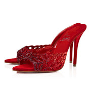 CL 26ss High Heel Mules 100 Red Rhinestones Suede Leather