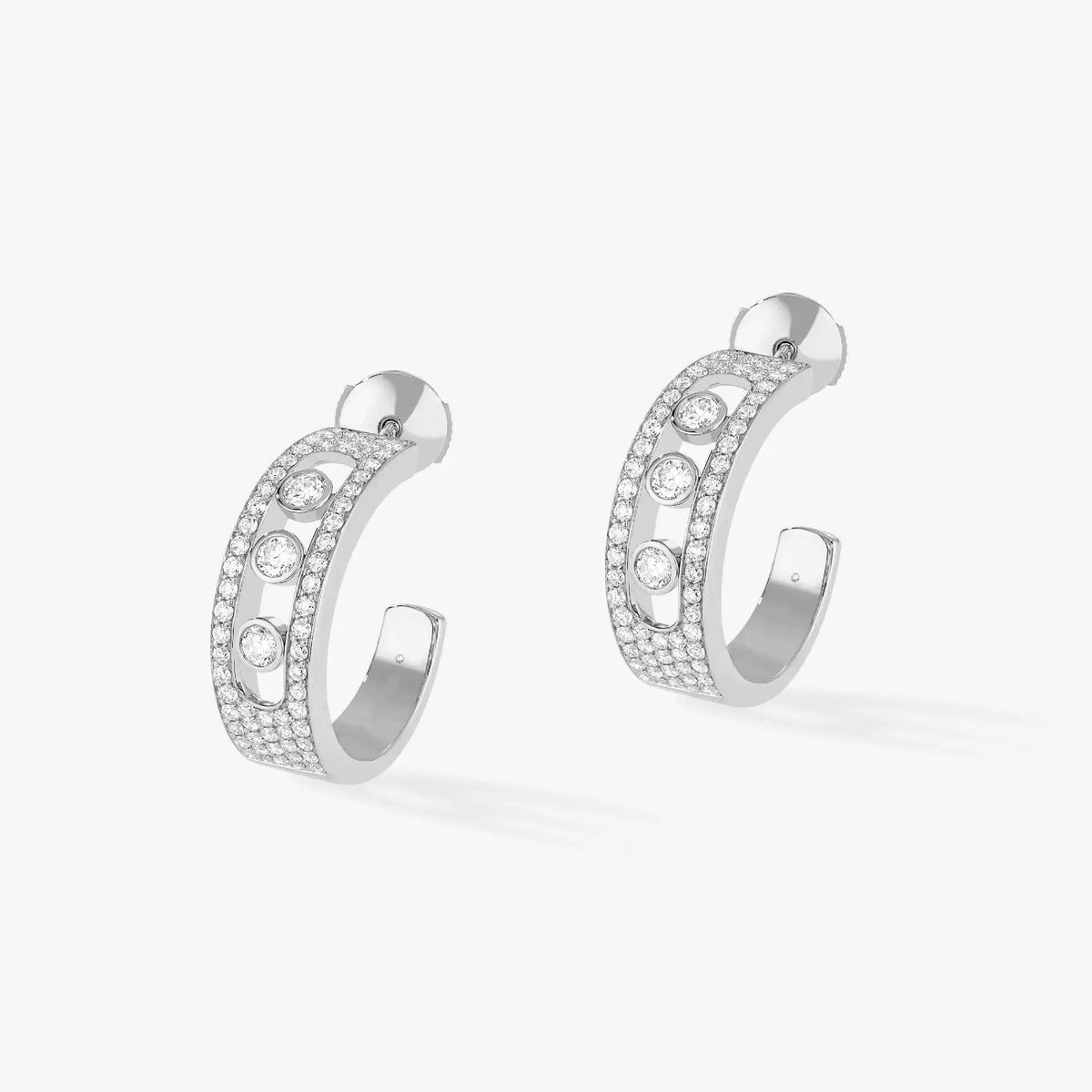 CREOLES MOVE PAVED SILVER DIAMONDS EARRINGS