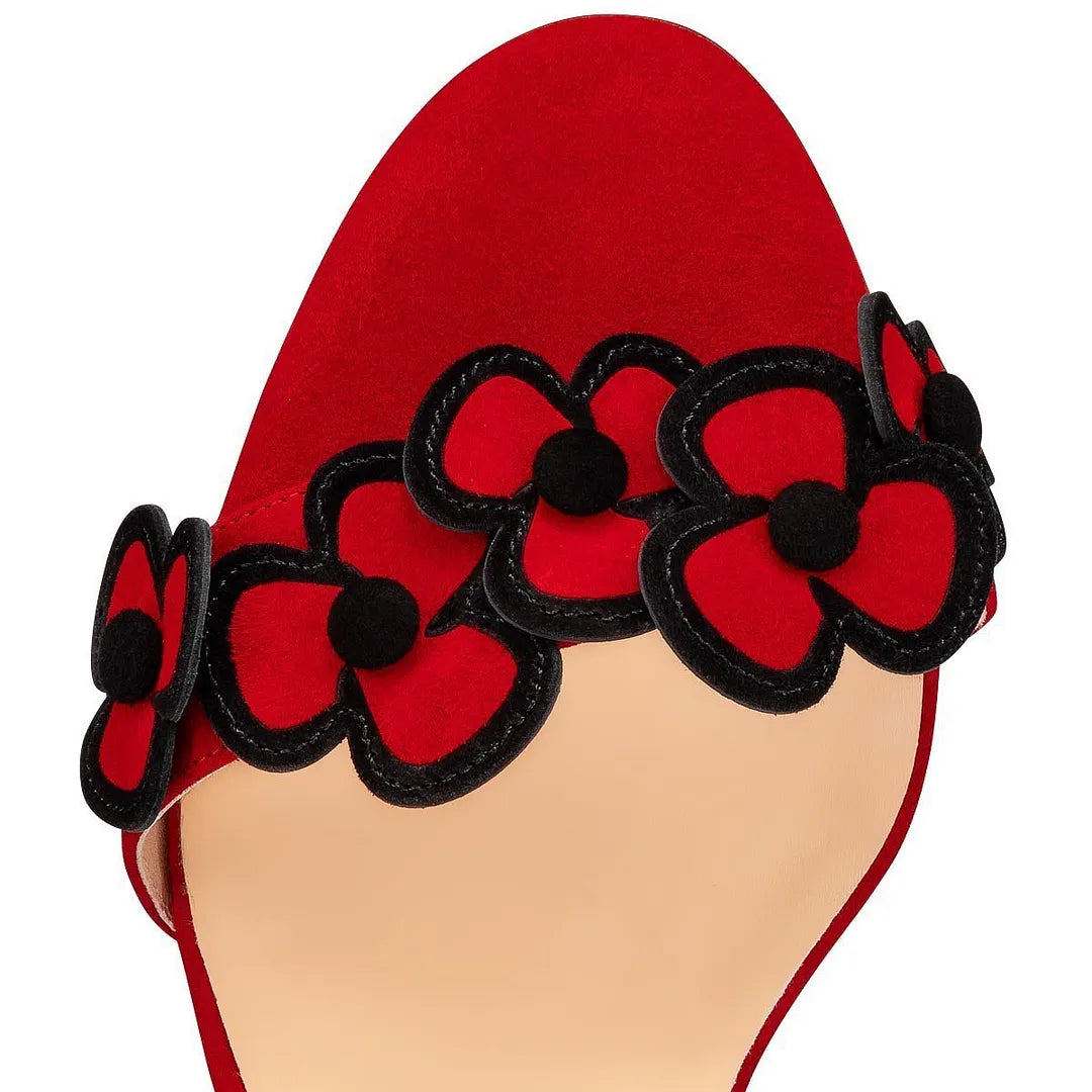 CL 26ss Flowers High Heel Mules 85 Red Beige Suede