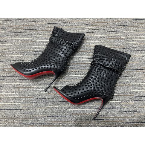 CL Guerilla Spikes Open Toe Ankle Boots 100mm Calf Leather Black