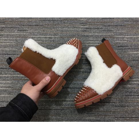 CL Men Melon Spikes Boots Wool and Calf Leather Brown