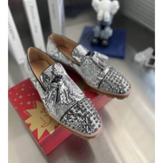 CL Rossini Spike Tassel Embellished Loafers Leather Python Pattern