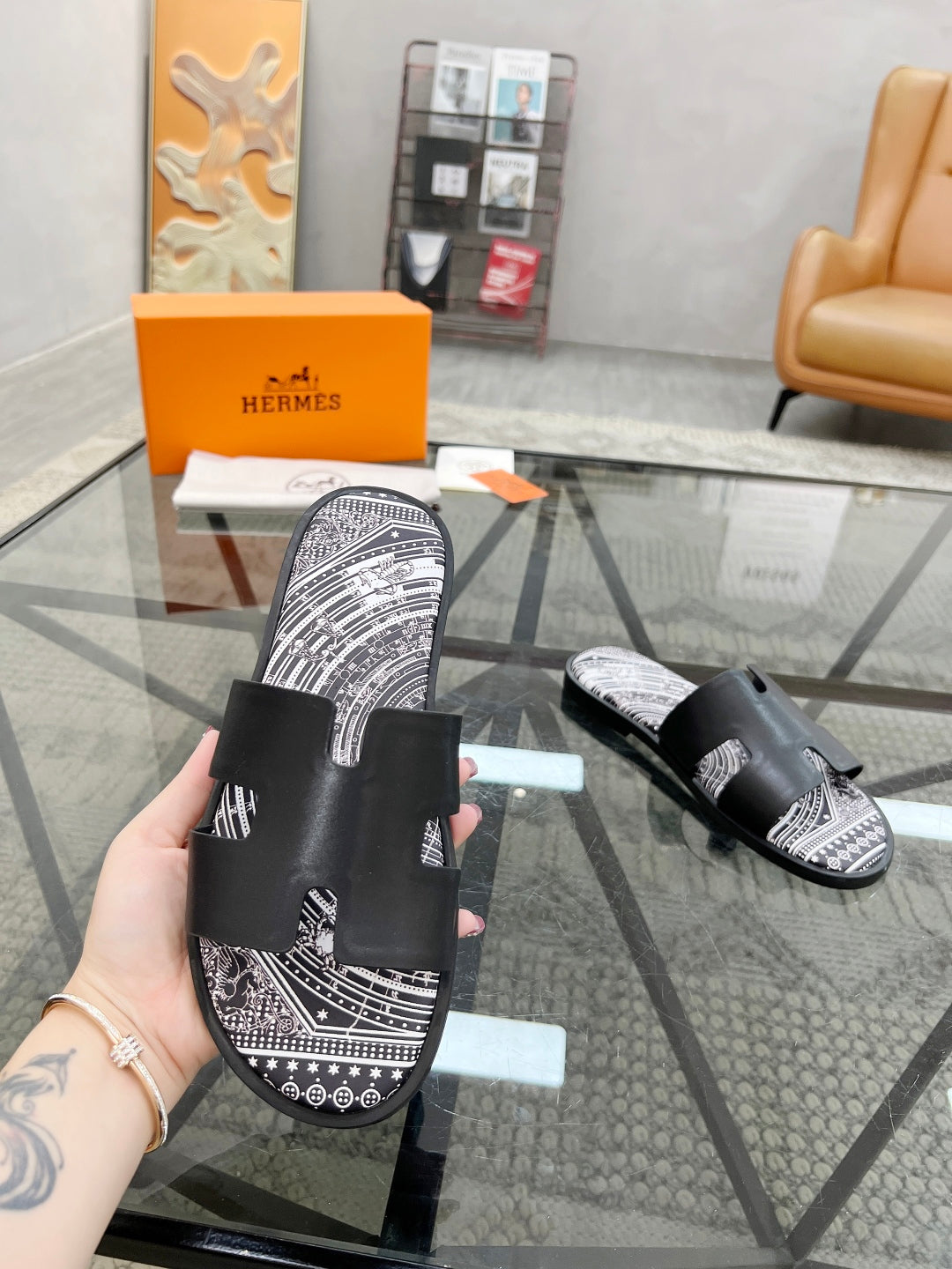 HM Men's Slides Calfskin 544610