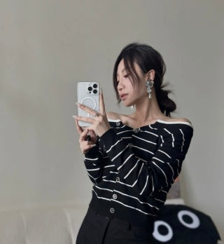 CC 25 Striped Cardigan Cashmere