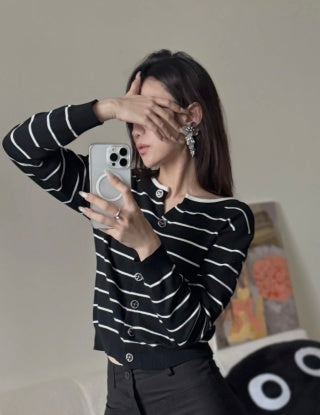 CC 25 Striped Cardigan Cashmere