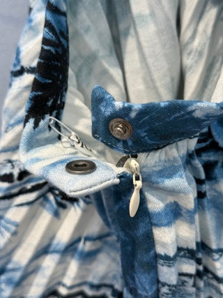 CD 25 Pleated Long Skirt Blue mix Black Cotton