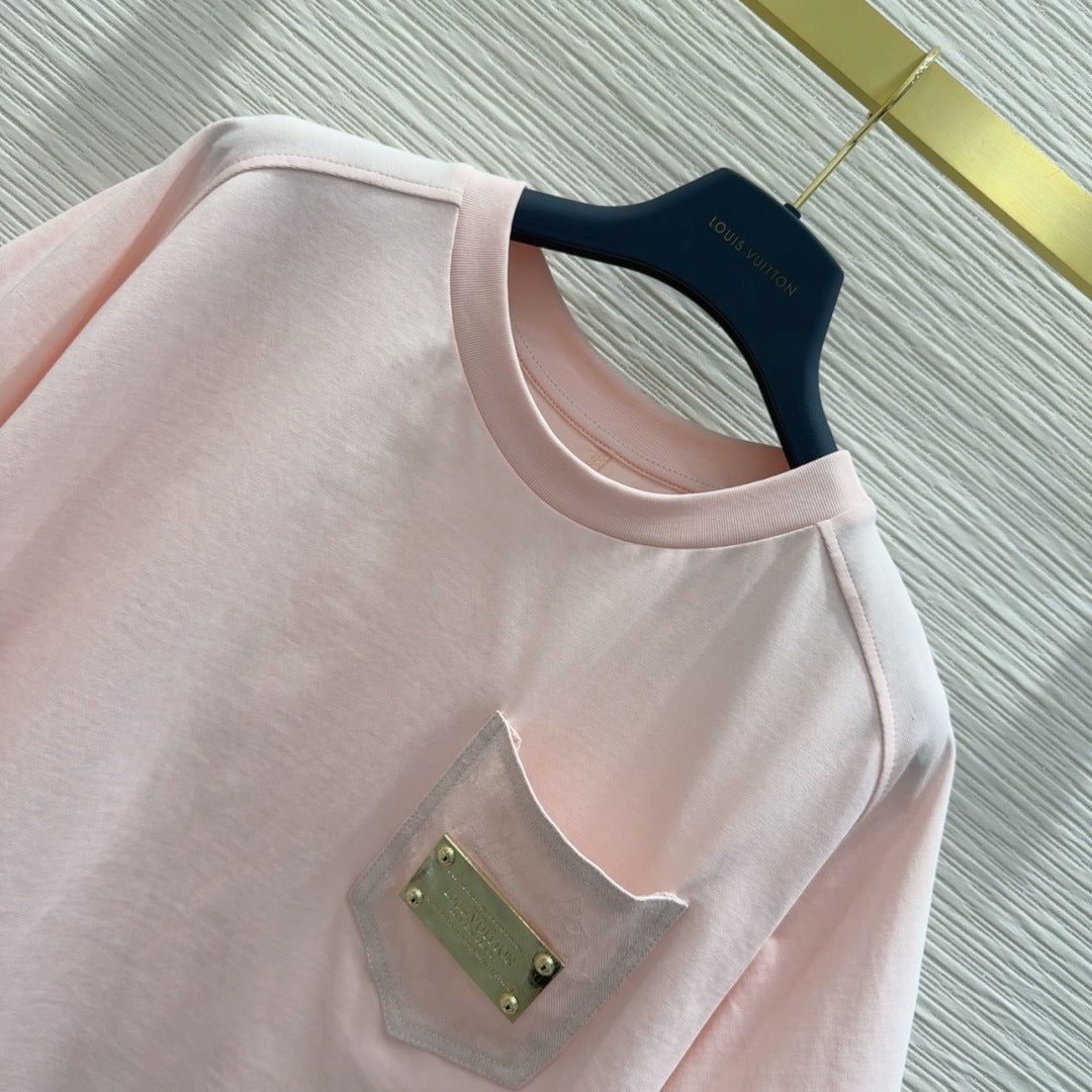 LV 25 Versatile T-shirt Set Pink Cotton