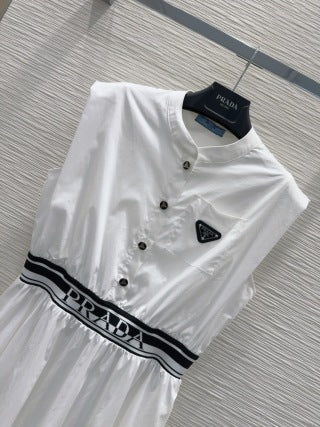 Prada 25 Sleeveless Belted Dress Cotton