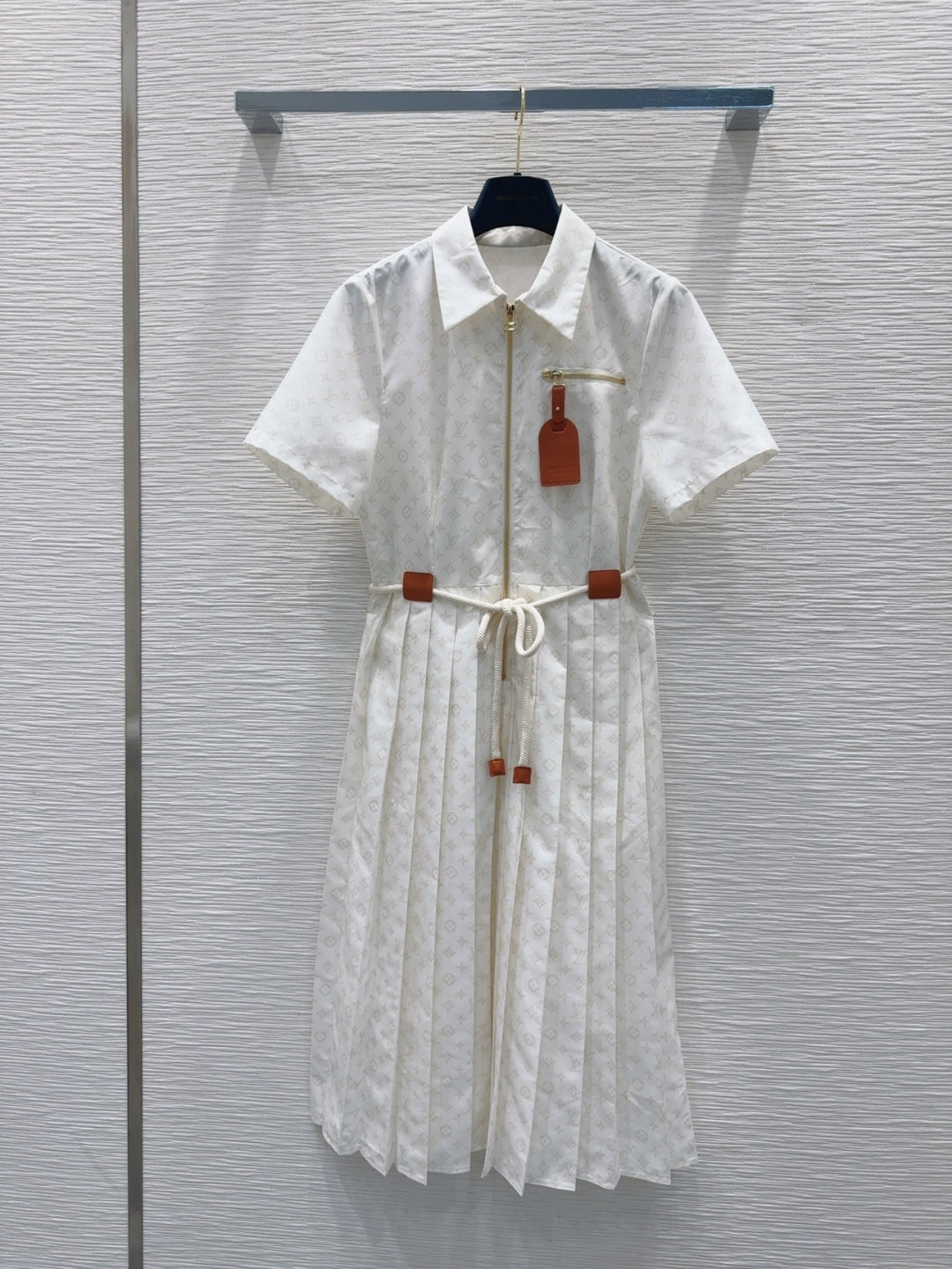 LV 25 Pleated Trendy Dress White Blue Poliester