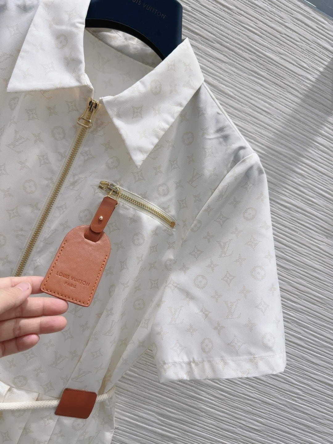 LV 25 Pleated Trendy Dress White Blue Poliester