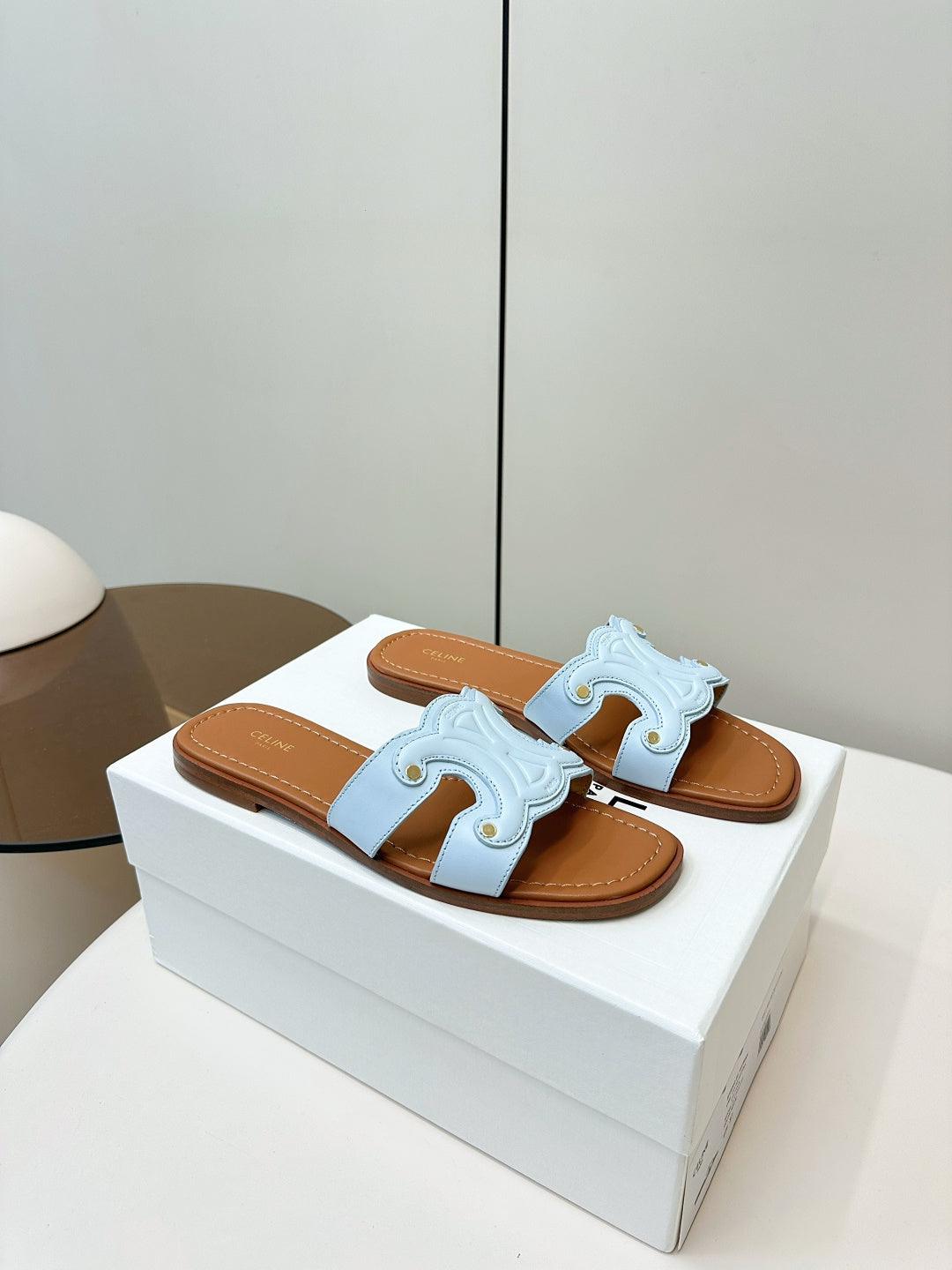 Celine 26  Triomphe Slide Sandals Leather 773953