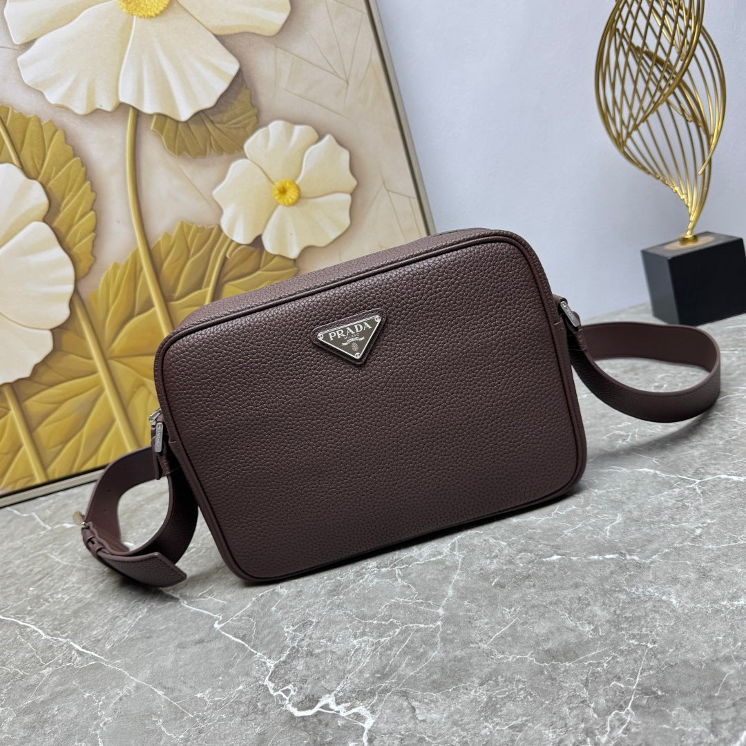 Prada 2026 Shoulder Bag 25cm Black Brown Grained Leather