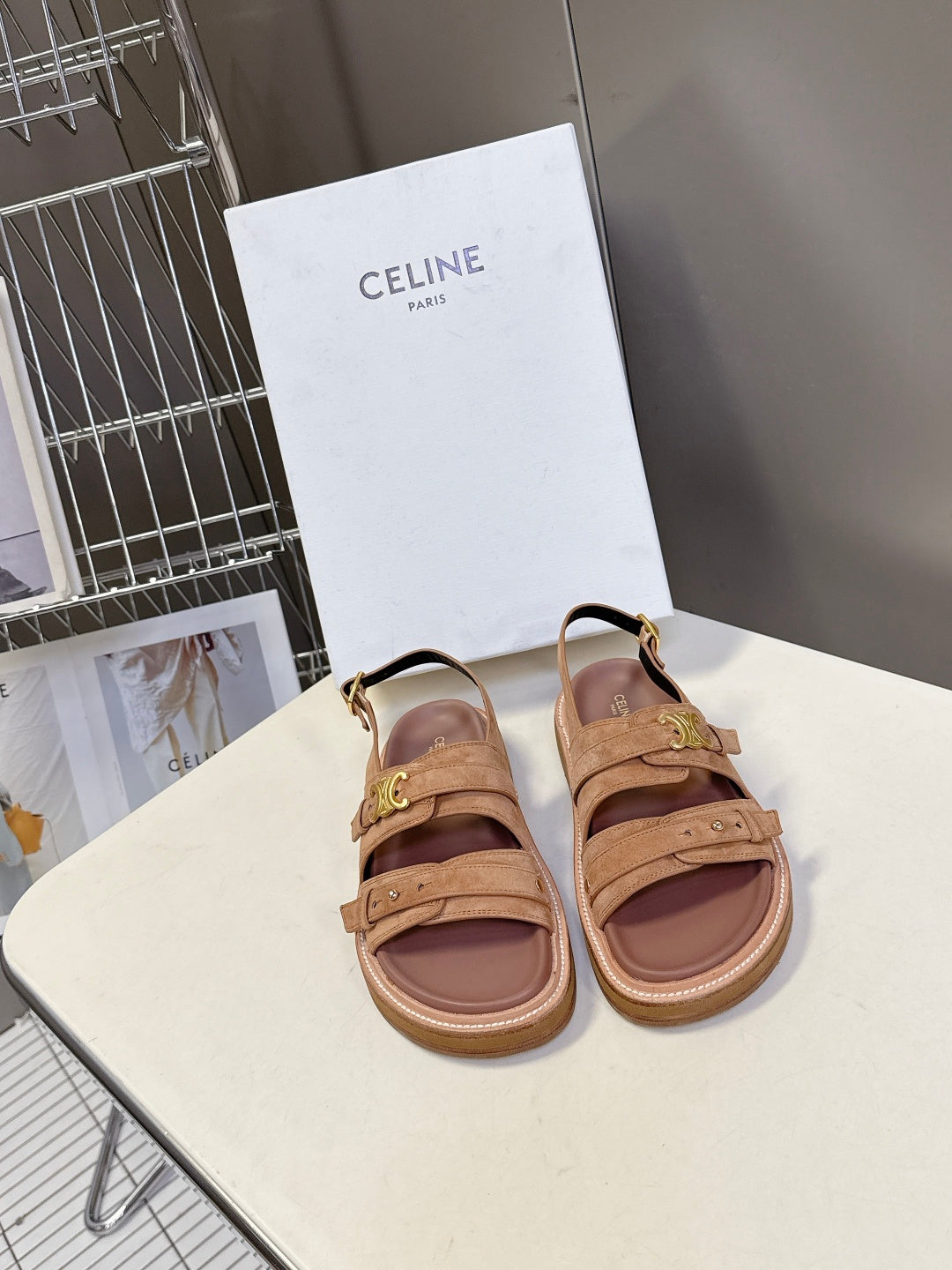 Celine 26 Tippi Triomphe Sandals In Suede Calfskin 773299