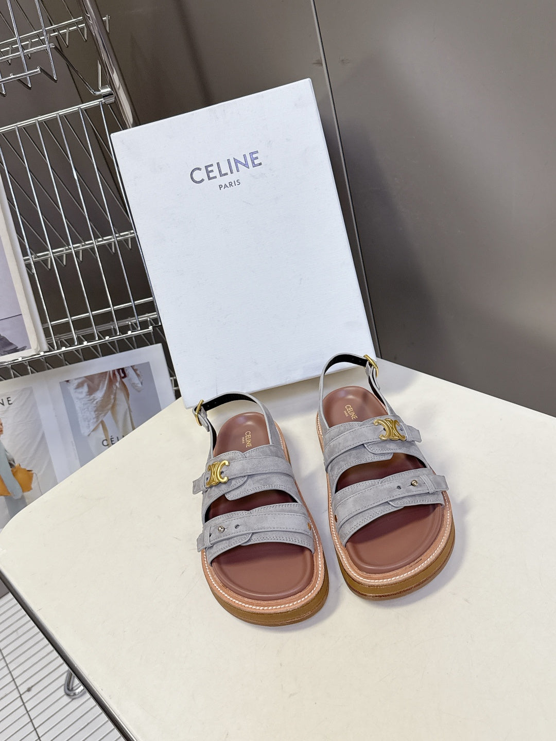 Celine 26 Tippi Triomphe Sandals In Suede Calfskin 773299
