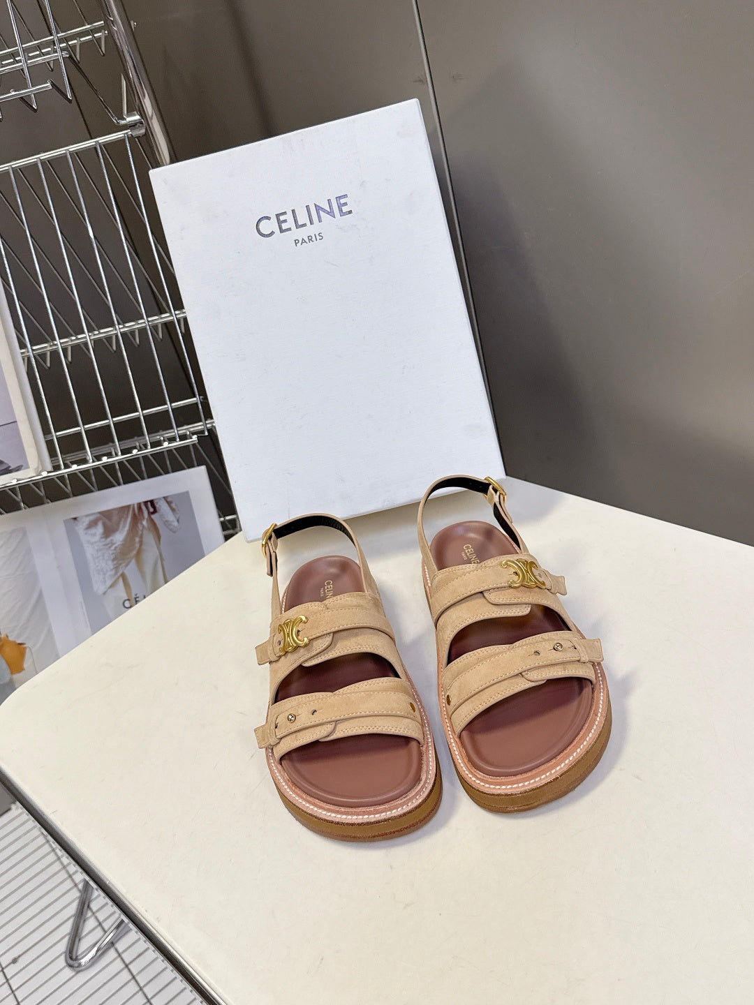 Celine 26 Tippi Triomphe Sandals In Suede Calfskin 773299