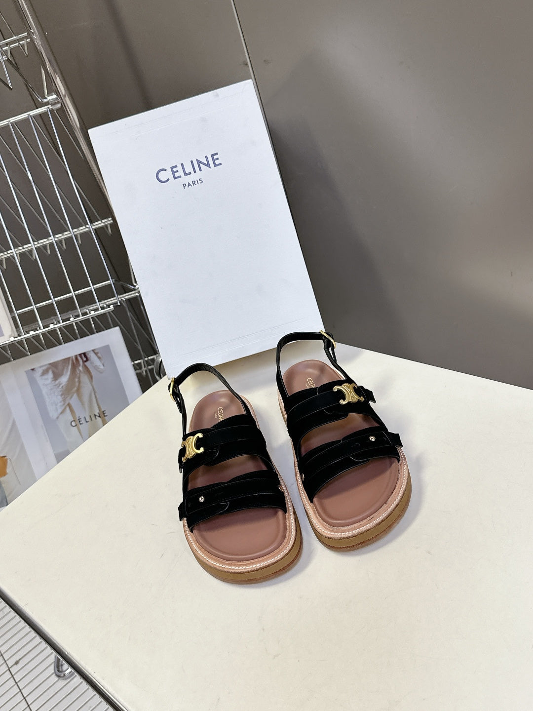 Celine 26 Tippi Triomphe Sandals In Suede Calfskin 773299