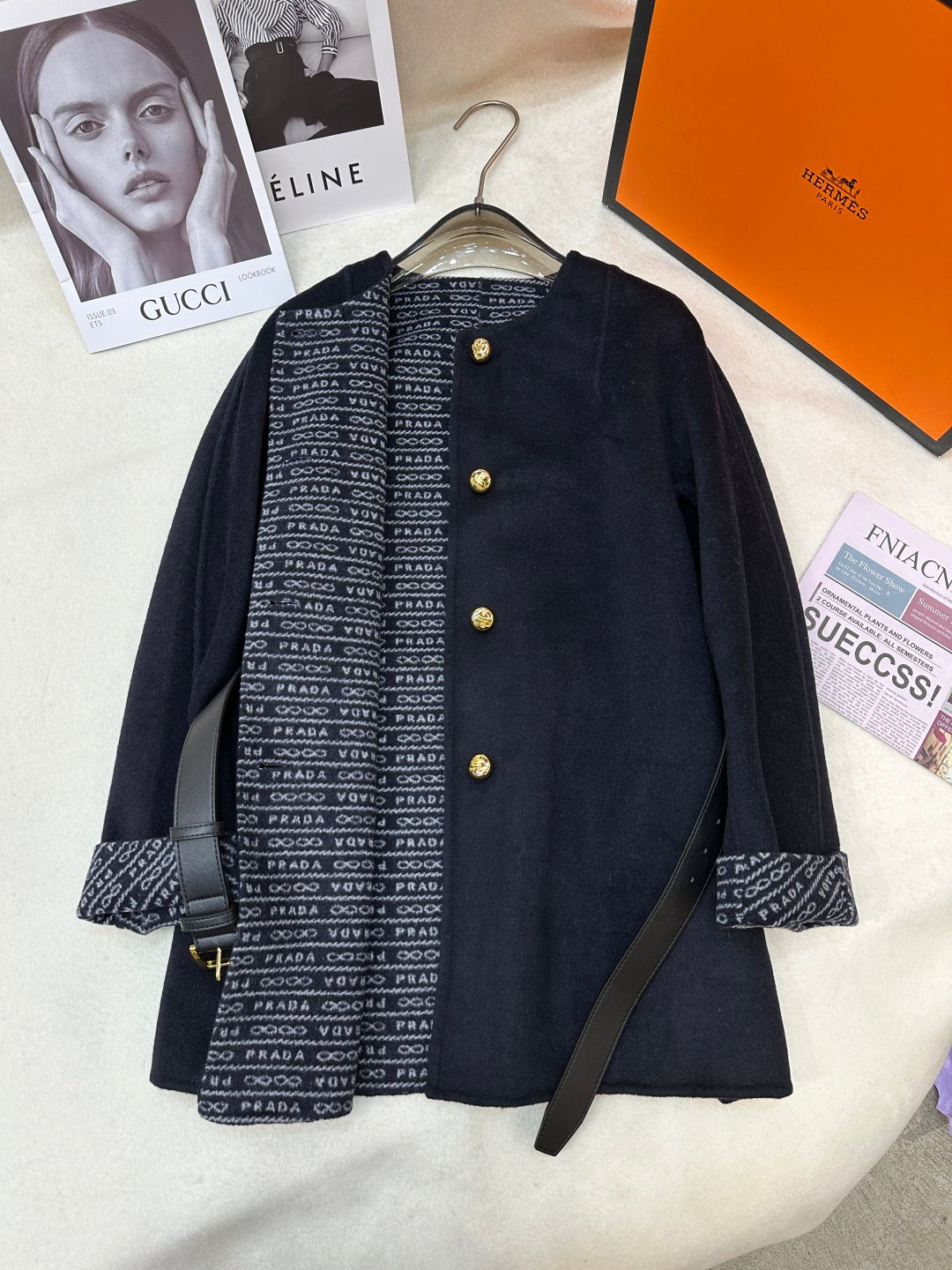 Prada 25 Mid-length Coat Black Wool 637362
