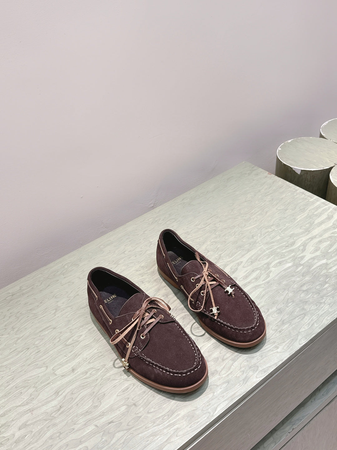 Celine 2026 Lace-Up Loafers Suede Leather 654890