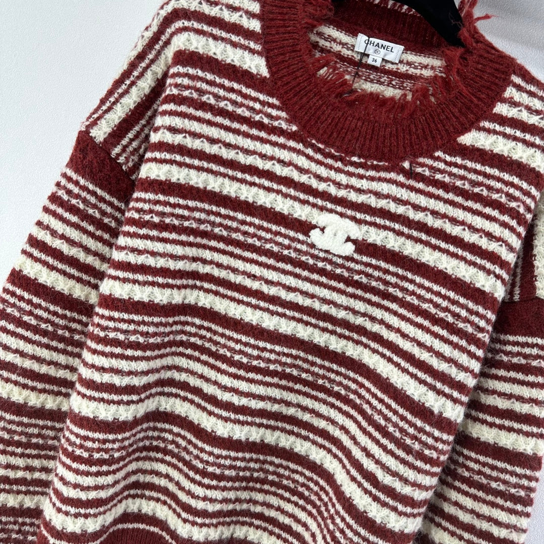 Chanel 2025 Striped Sweater Blue and Red Wool Cashmere