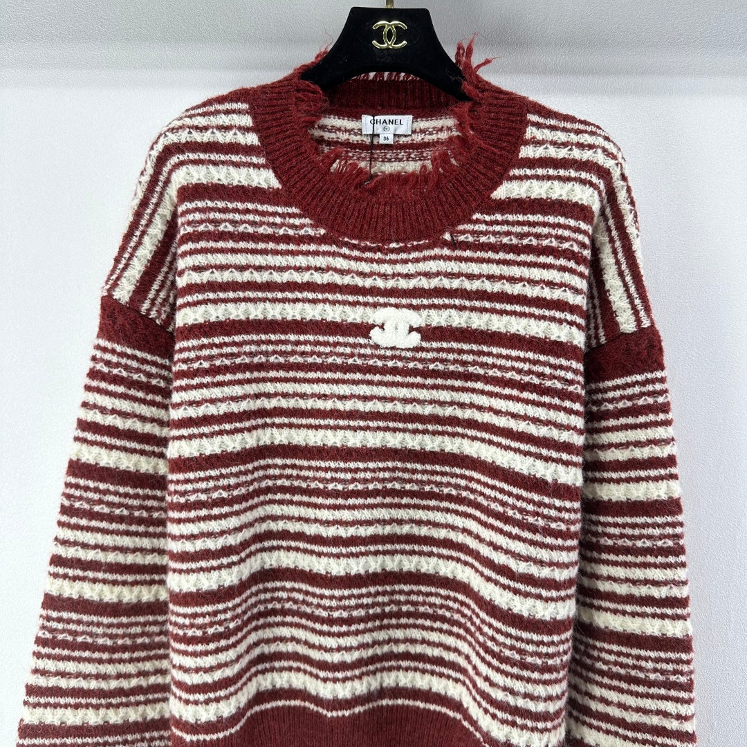 Chanel 2025 Striped Sweater Blue and Red Wool Cashmere