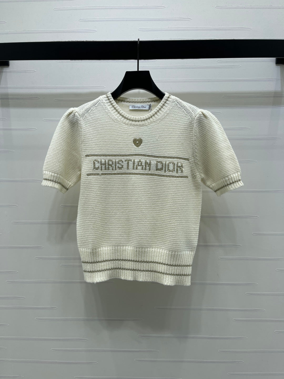 Dior 2026 Pearl Letter Knit Puff Sleeve T-shirt Wool