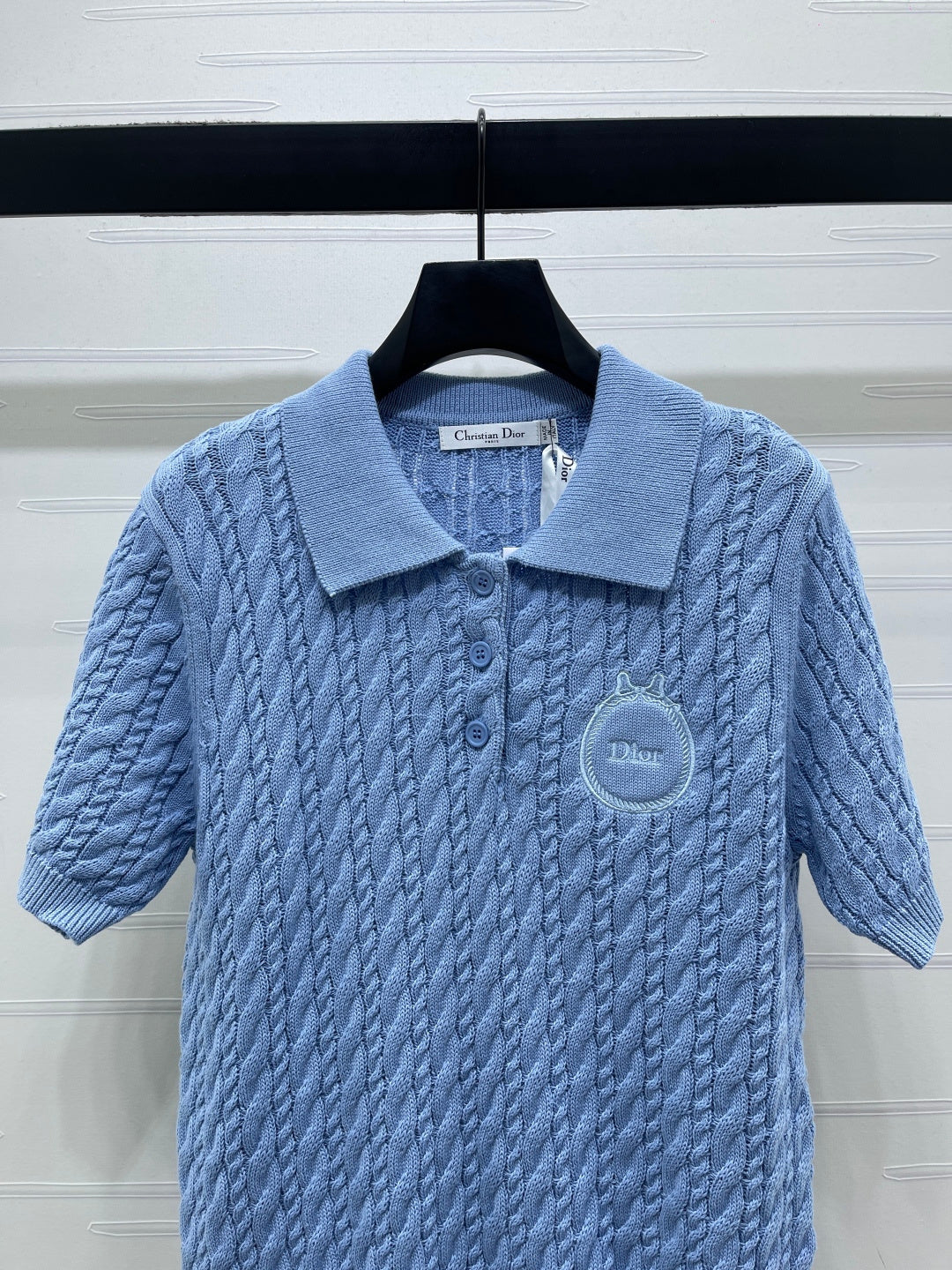 Dior 2026 Collared Cable Knit Short-Sleeve T-Shirt Wool