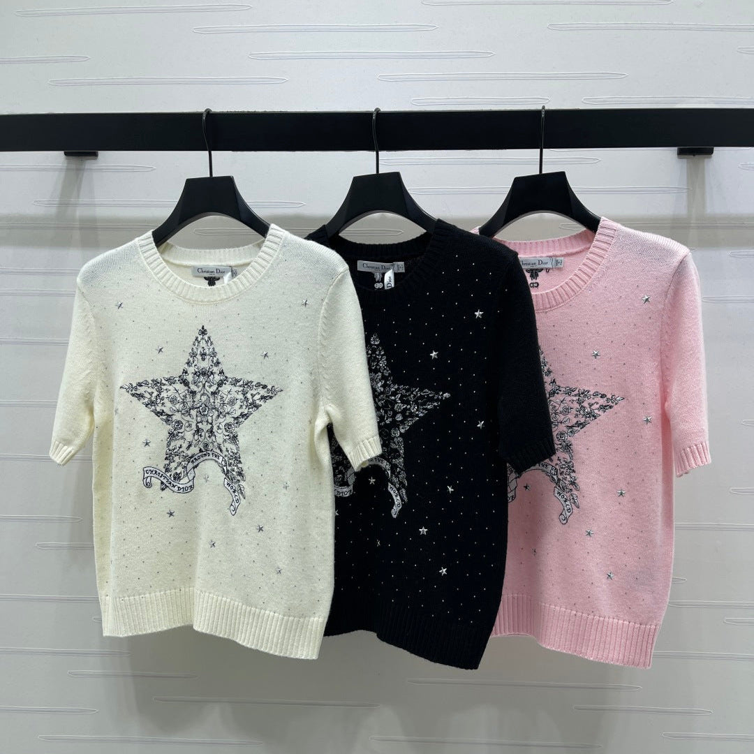 Dior 2026 Rhinestone Star Short-Sleeve Shirt Wool