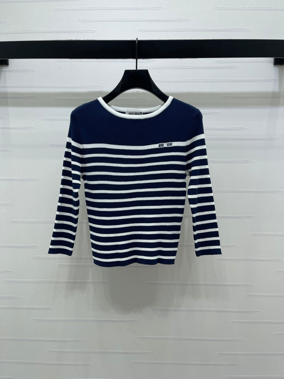 Miumiu 2026 Striped Crew Neck Knit Long Sleeve Wool