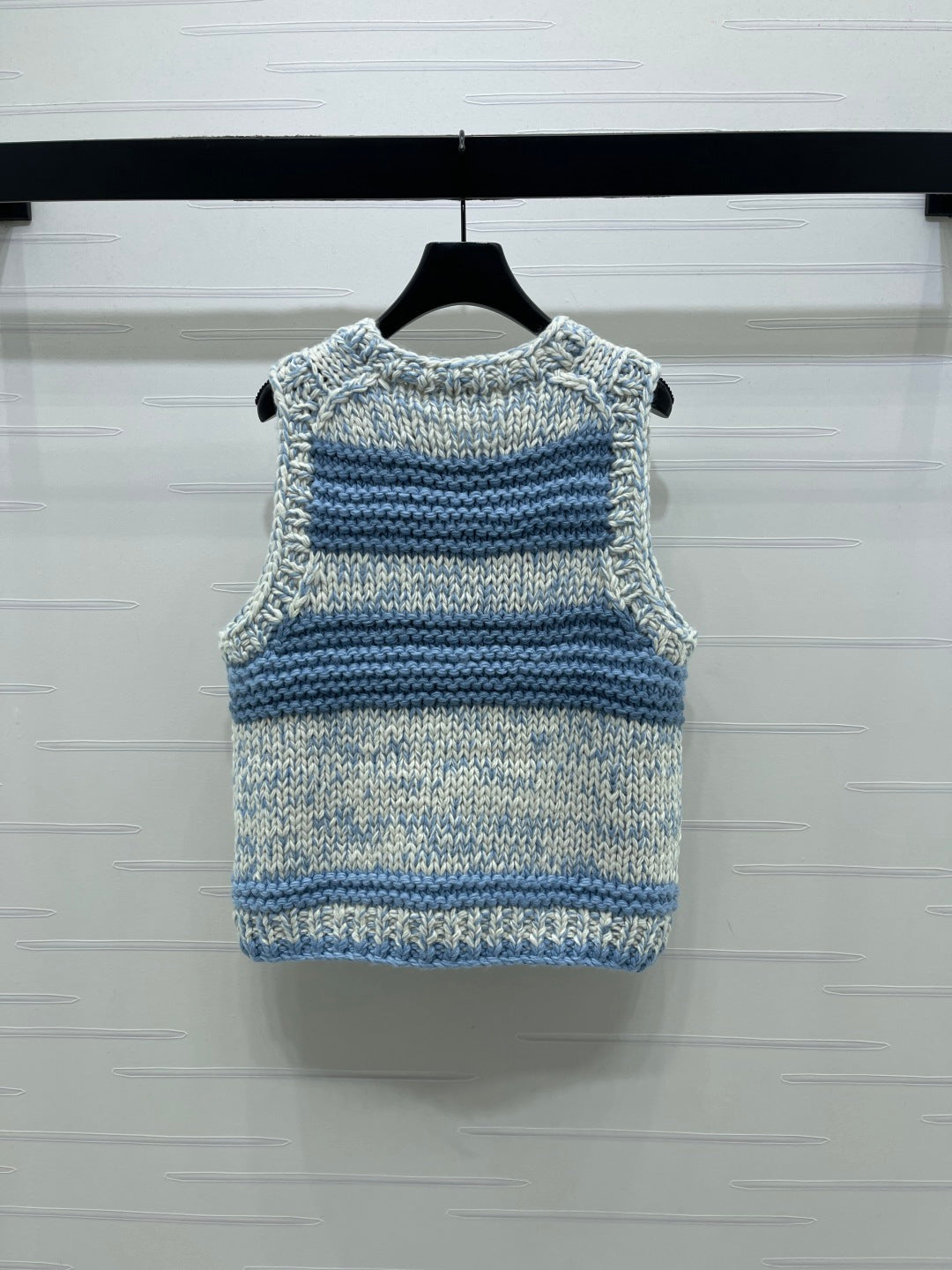 Chanel 2026 Crew Neck Striped Knit Vest Cashmere 983319