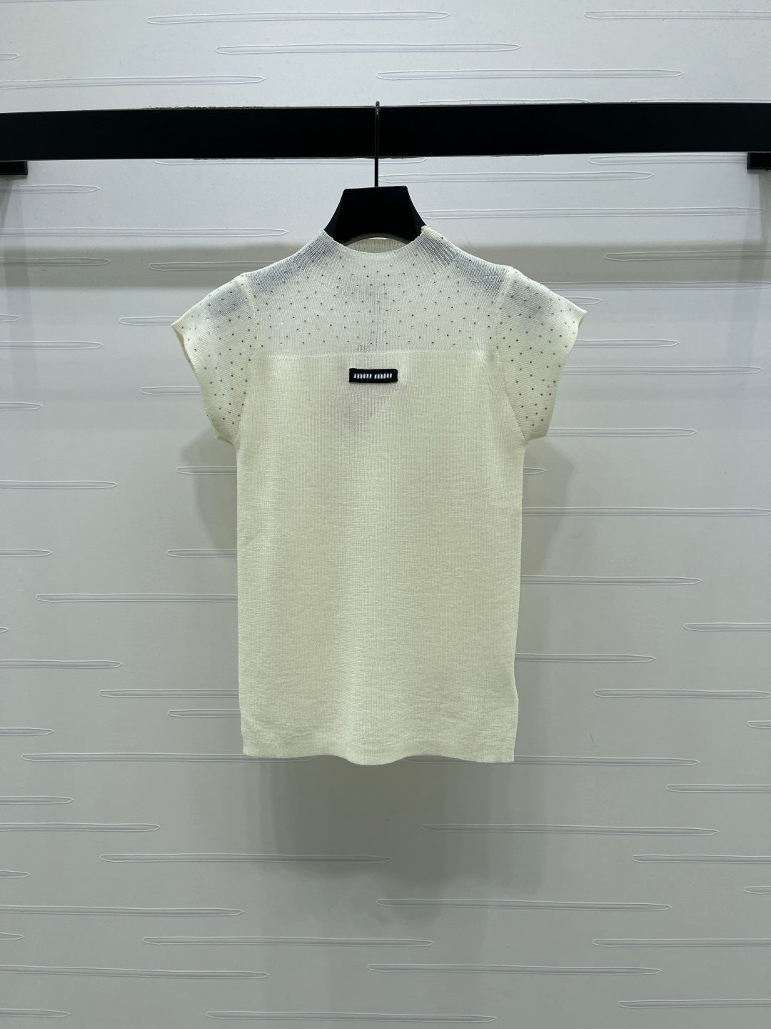 Miumiu 2026 Crew Neck Sheer Knit Short-sleeved Top Wool 352770