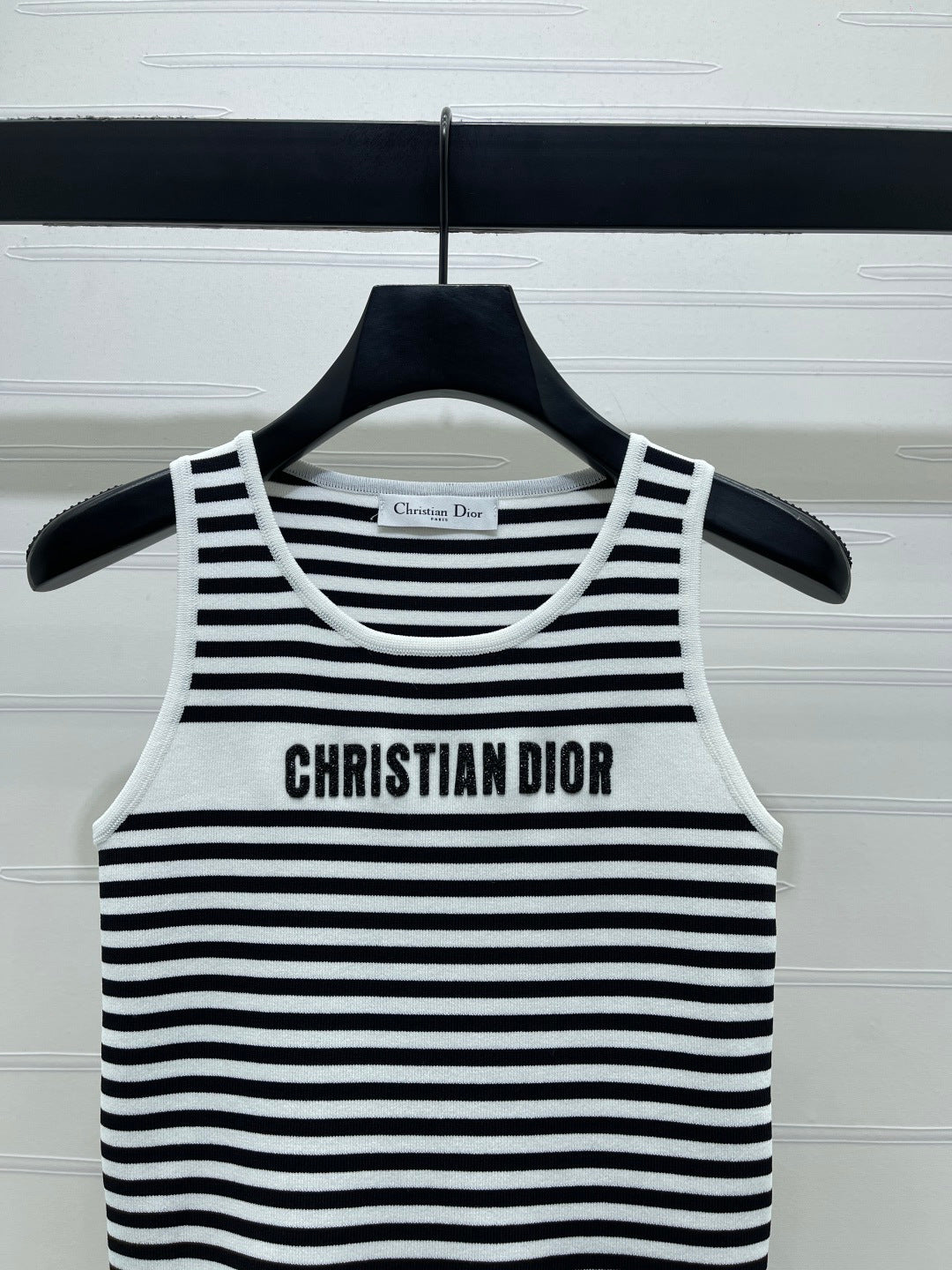 Dior 2026 Striped Letter Crew Neck Knit Vest Black and White Wool