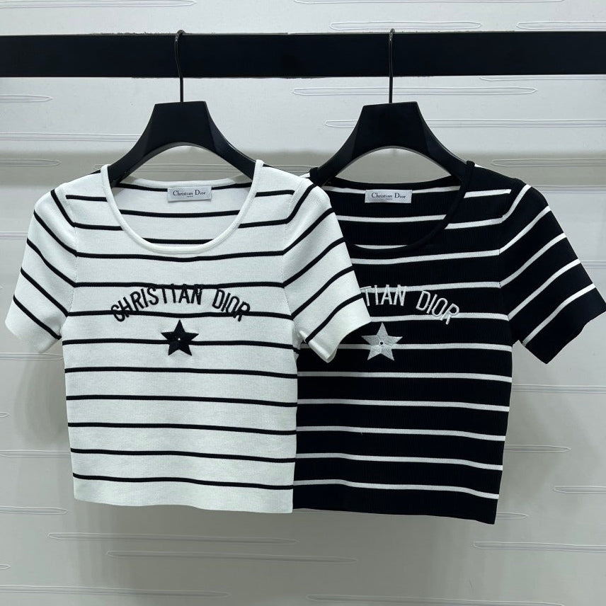 Dior 2026 Crew Neck Striped Knit Short-Sleeve T-Shirt Wool