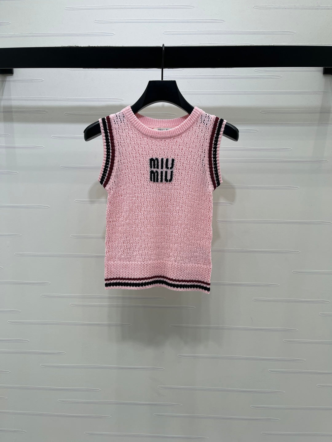 Miumiu 2026 Hollow Vest Black White Pink Wool