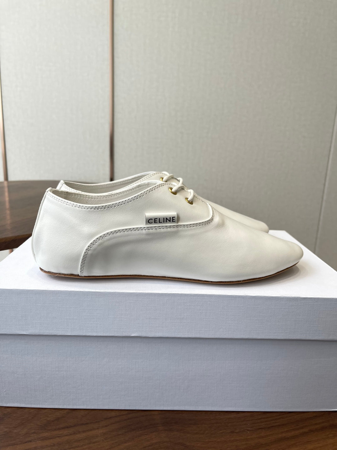 Celine 26 Ballet Lace-Up Shoes Lambskin Leather 790670