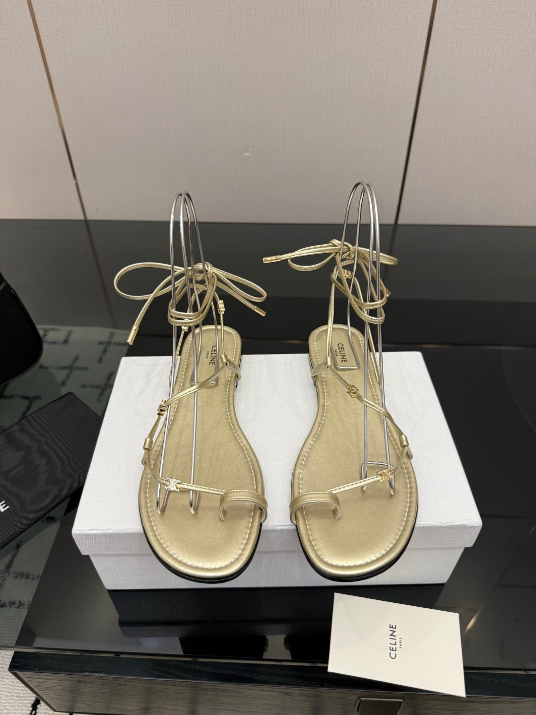 Celine 26 Flat Sole Sandals Lace-Up Leather 791823