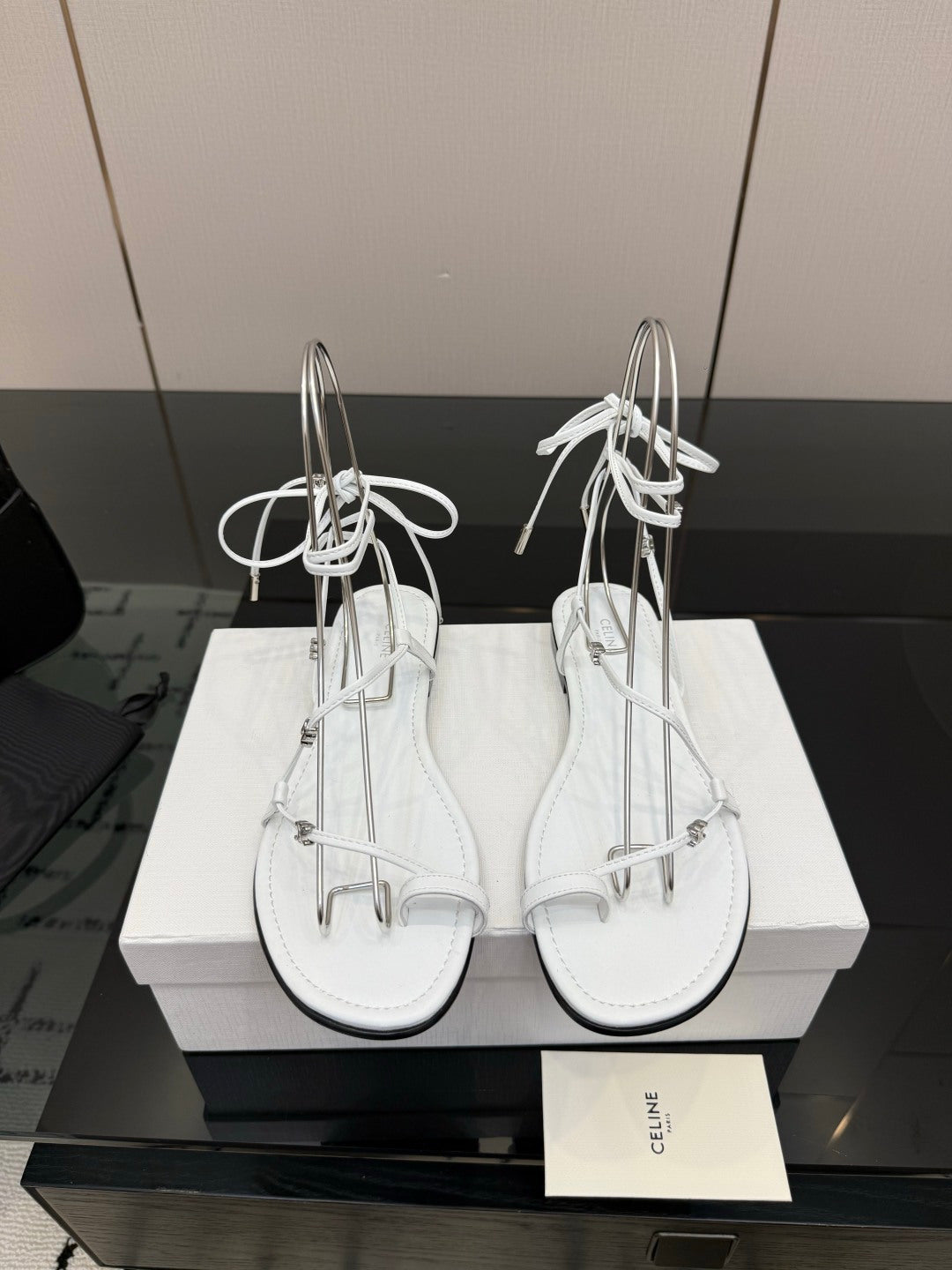 Celine 26 Flat Sole Sandals Lace-Up Leather 791823
