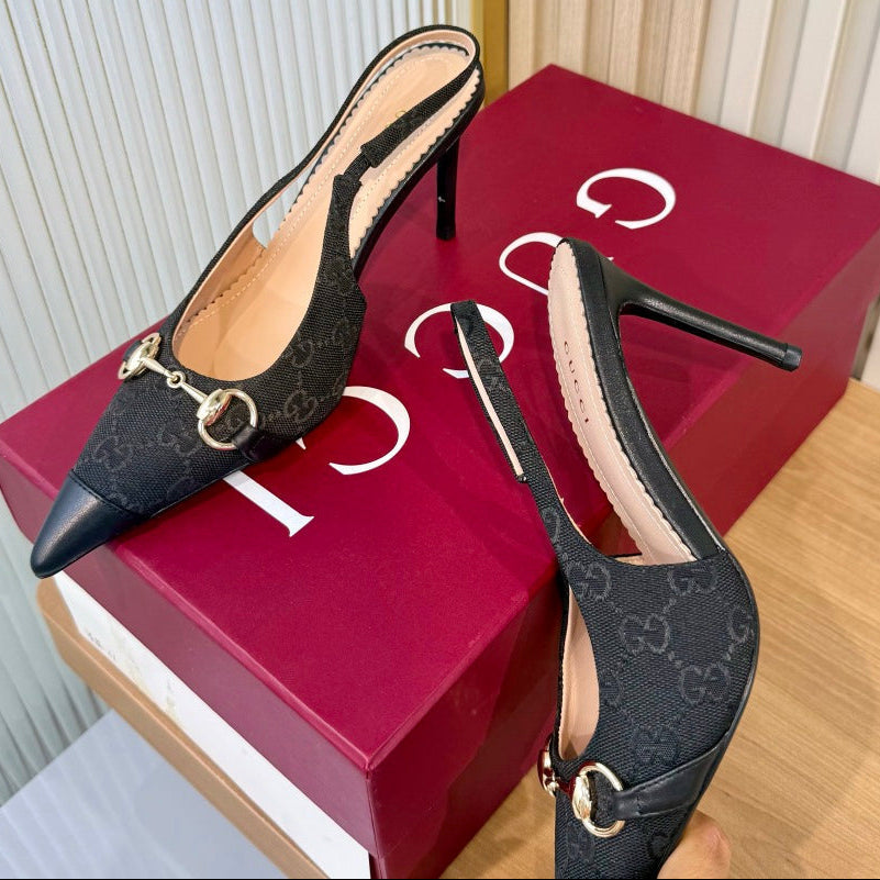 Gucci 2026 Monogram Horsebit Slingback 80mm Canvas Leather 987730