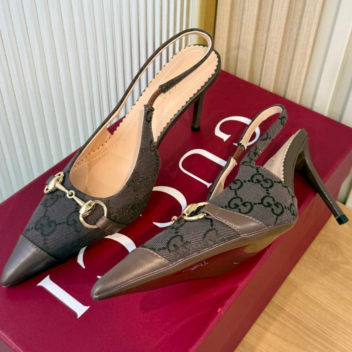 Gucci 2026 Monogram Horsebit Slingback 80mm Canvas Leather 987730