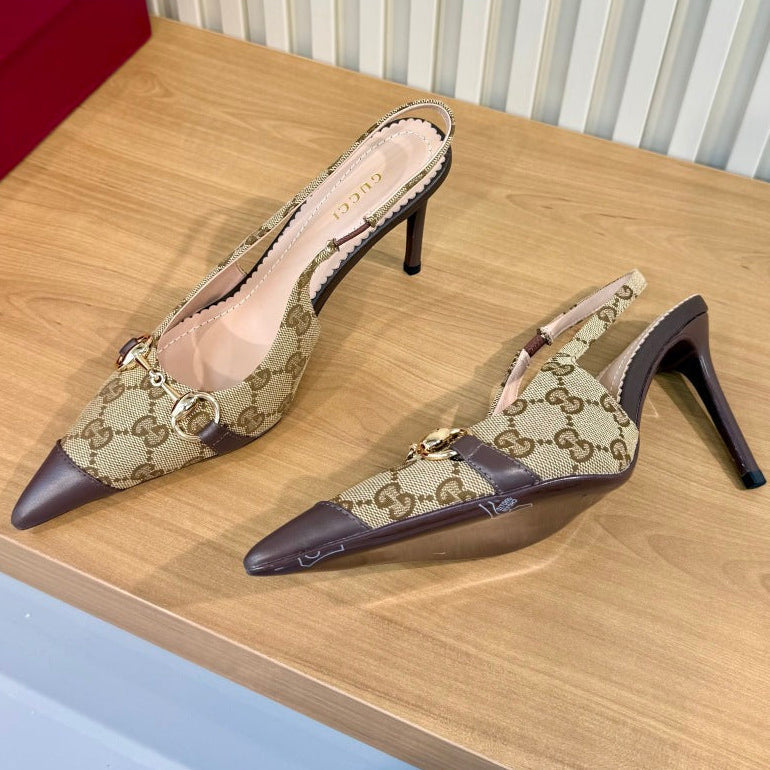 Gucci 2026 Monogram Horsebit Slingback 80mm Canvas Leather 987730