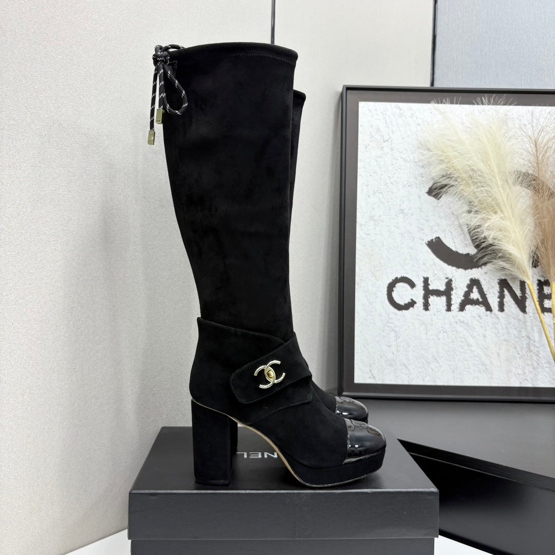 Chanel 2026 Chunky Heel Platform Boots 100mm Suede 193653