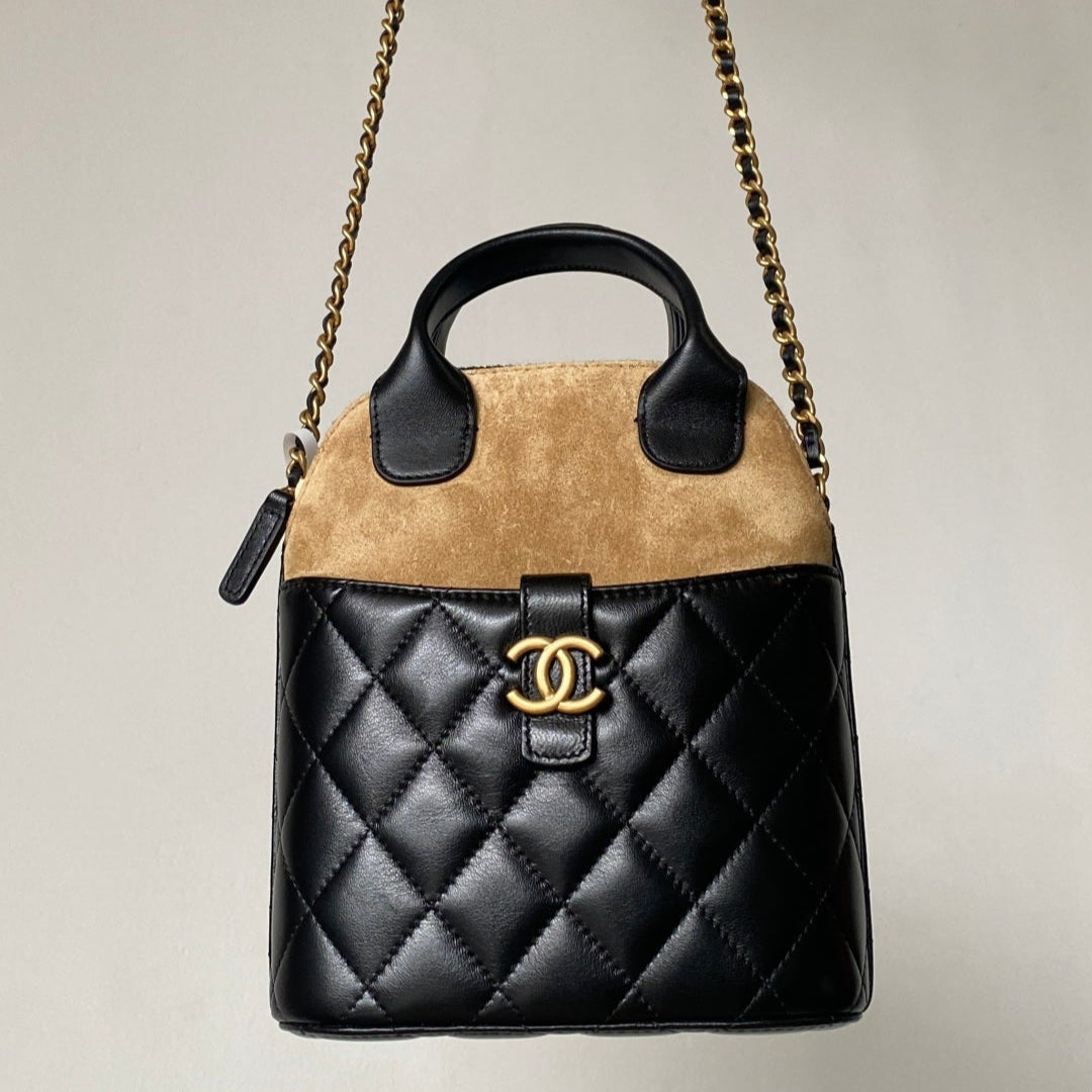 CC Clutch with chain 18  black brown suede calfskin