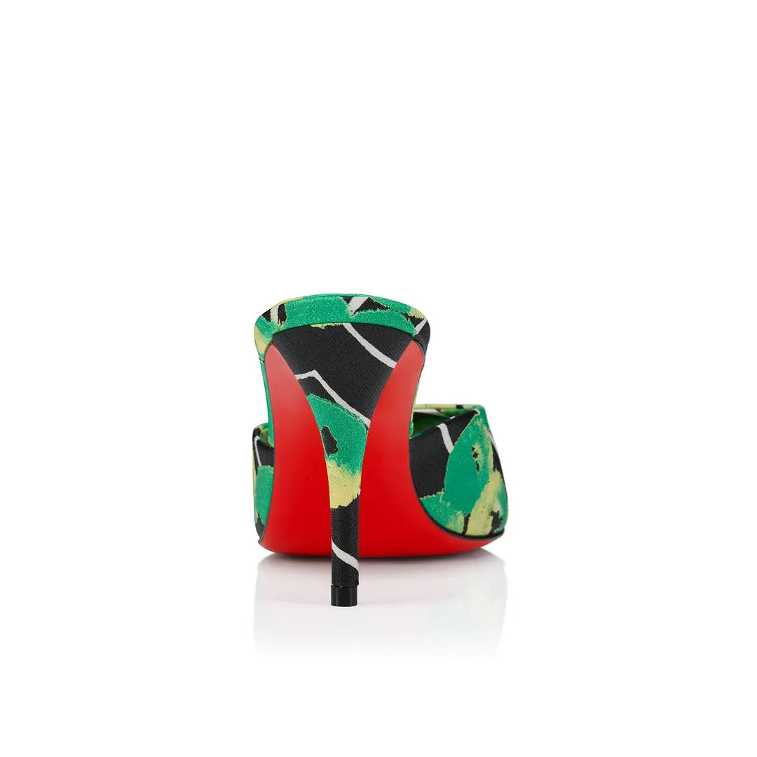 CL 26ss High Heel Mules 85 Green Black Canvas Leather