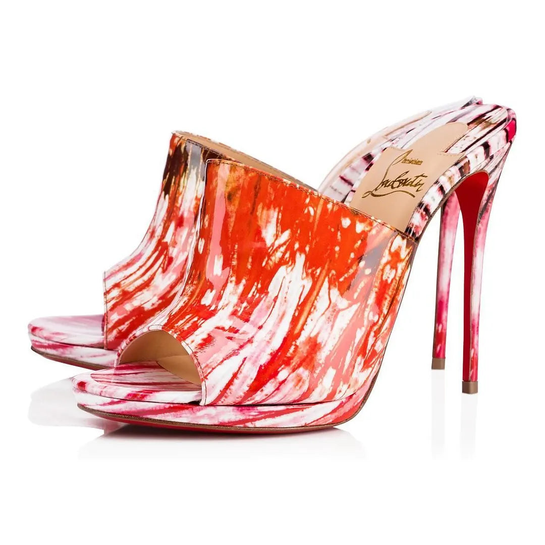 CL 26ss High Heel Mules 120 Orange Pink Patent Leather