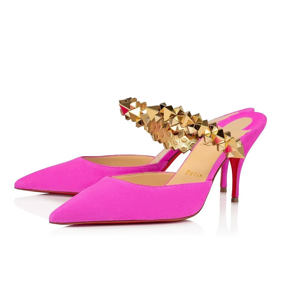 CL 26ss Planet Choc Mule 80 Pink Gold Suede