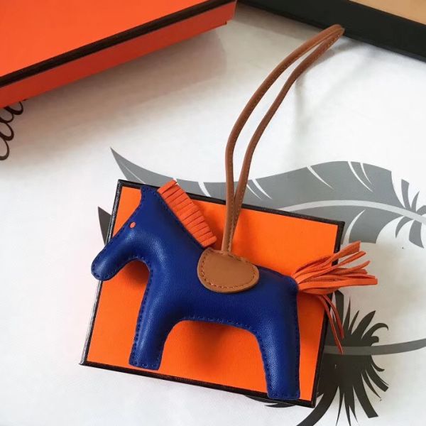 HM Rodeo Horse Bag Charm In Blue Mix Camarel/Orange Leather