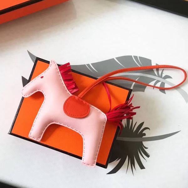 HM Rodeo Horse Bag Charm In Light Pink Mix Orange/Red Leather